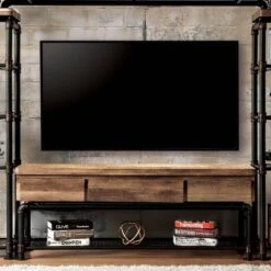 Stonehedge Industrial Pipe Inspired TV Stand For TVs Up To 60" Black/Natural - HOMES: Inside + Out
