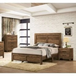 3pc Queen Quail Transitional Bedroom Set Rustic Light Walnut - HOMES: Inside + Out