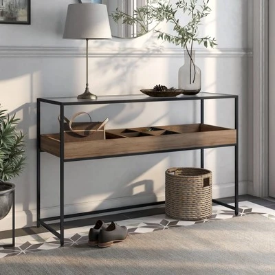 Reattie Glass Top Entryway Table Brown/Matte Black - HOMES: Inside + Out 7 Reattie Glass Top Entryway Table Brown/Matte Black - HOMES: Inside + Out - Image 5