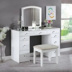 3pc Prudence Vanity Set With Stool White - HOMES: Inside + Out