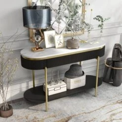 Cartehena Faux Marble Sofa Table With Drawer - HOMES: Inside + Out -HOMES: Inside + Out GUEST 0f3b9a60 077d 4b75 8042 729a96397143