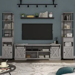 3pc Clander TV Stand And Bookcase Tower Set Vintage Gray Oak - HOMES: Inside + Out -HOMES: Inside + Out GUEST 1295f26f 1921 41f9 bd57 ca153e85bed4