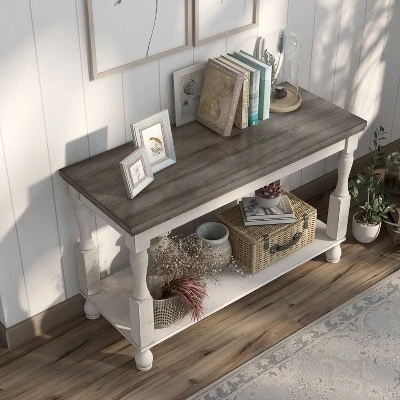 Philoree Farmhouse Console Table Antique White - HOMES: Inside + Out 4 Philoree Farmhouse Console Table Antique White - HOMES: Inside + Out - Image 2