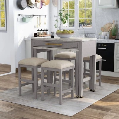 5pc Gardenside Expandable Counter Height Dining Table Set White/Light Gray/Beige - HOMES: Inside + Out 3 5pc Gardenside Expandable Counter Height Dining Table Set White/Light Gray/Beige - HOMES: Inside + Out