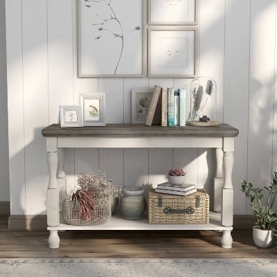 Philoree Farmhouse Console Table Antique White - HOMES: Inside + Out 3 Philoree Farmhouse Console Table Antique White - HOMES: Inside + Out