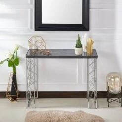 Sbragia Geometric Metal Legs Console Table Faux Marble - HOMES: Inside + Out