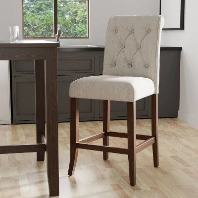 2pk Brandta Button Tufted Counter Height Barstool Beige/Rustic Oak - HOMES: Inside + Out 4 2pk Brandta Button Tufted Counter Height Barstool Beige/Rustic Oak - HOMES: Inside + Out - Image 2