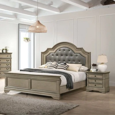 3pc Kritan Bed With 2 Nightstands Antique Warm Gray - HOMES: Inside + Out 3 3pc Kritan Bed With 2 Nightstands Antique Warm Gray - HOMES: Inside + Out