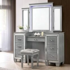 2pc Mallery Vanity Set With Stool Silver - HOMES: Inside + Out