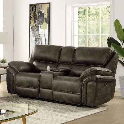 Nisbet Power Reclining Leather Loveseat With Cup Holders Mocha - HOMES: Inside + Out 3 Nisbet Power Reclining Leather Loveseat With Cup Holders Mocha - HOMES: Inside + Out