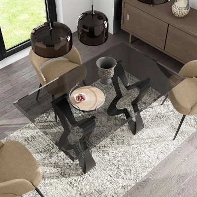 58" Poppy Hill Modern Rectangle Glass Top Dining Table Black/Gray - HOMES: Inside + Out 5 58" Poppy Hill Modern Rectangle Glass Top Dining Table Black/Gray - HOMES: Inside + Out - Image 3