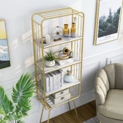71" Jasper 5 Shelf Glam Bookcase Gold - HOMES: Inside + Out -HOMES: Inside + Out GUEST 2a2c6852 40b2 4ffe b60e ec536c0c6d4e