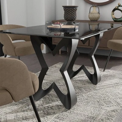 58" Poppy Hill Modern Rectangle Glass Top Dining Table Black/Gray - HOMES: Inside + Out 4 58" Poppy Hill Modern Rectangle Glass Top Dining Table Black/Gray - HOMES: Inside + Out - Image 2