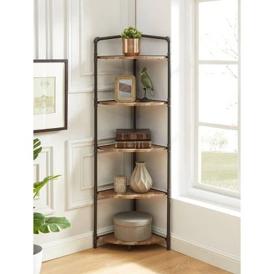 63.75" Beeme 5 Tier Corner Bookshelf Sand Black/Light Pure Copper - HOMES: Inside + Out 3 63.75" Beeme 5 Tier Corner Bookshelf Sand Black/Light Pure Copper - HOMES: Inside + Out