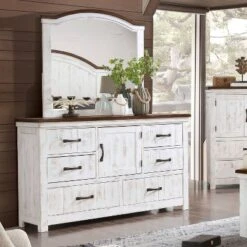 2pc Willow Rustic Dresser And Mirror Set Distressed White/Walnut - HOMES: Inside + Out