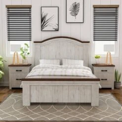 3pc Willow Rustic Bedroom Set With 2 Nightstands Distressed White/Walnut - HOMES: Inside + Out