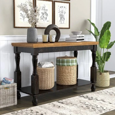 Philoree Wooden Traditional Sofa Table Antique Black And Oak - HOMES: Inside + Out 3 Philoree Wooden Traditional Sofa Table Antique Black And Oak - HOMES: Inside + Out