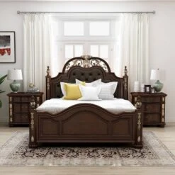 3pc Queen Mullberry Bedroom Set With 2 Nightstands Brown Cherry/Espresso - HOMES: Inside + Out