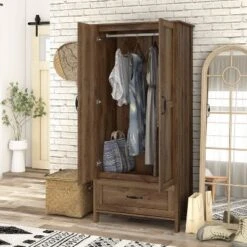 Nurembo 1 Drawer Wardrobe Closet Distressed Walnut - HOMES: Inside + Out -HOMES: Inside + Out GUEST 325f4d6f bb7b 4dd4 be44 e536f4355469