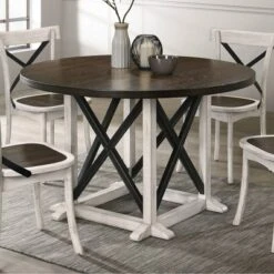 47" Piker Round Wood Dining Table Dark Walnut/Antique White - HOMES: Inside + Out