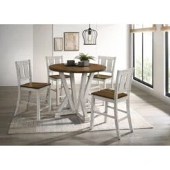 5pc Naxti Rustic Round Counter Height Dining Table Set Light Oak/Antique White - HOMES: Inside + Out