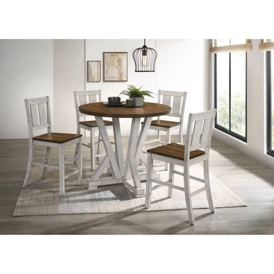 5pc Naxti Rustic Round Counter Height Dining Table Set Light Oak/Antique White - HOMES: Inside + Out 3 5pc Naxti Rustic Round Counter Height Dining Table Set Light Oak/Antique White - HOMES: Inside + Out