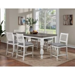 7pc Cambrien Rustic Farmhouse Counter Height Dining Set Antique White/Gray - HOMES: Inside + Out