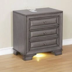 Rowland 3 Drawers Nightstand With USB Ports Gray - HOMES: Inside + Out