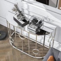 Oakmonte Mirrored Semi Circle Sofa Table Chrome - HOMES: Inside + Out -HOMES: Inside + Out GUEST 52570588 be8f 4d00 8adc ba732f929457