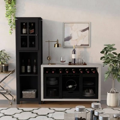 2pc Torrey Multi Storage Buffet And Bar Tower Set Black/Cement - HOMES: Inside + Out 3 2pc Torrey Multi Storage Buffet And Bar Tower Set Black/Cement - HOMES: Inside + Out