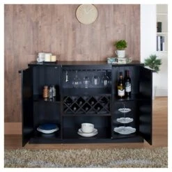 Rosio Transitional Criss Cross Wine Storage Dining Buffet Black - HOMES: Inside + Out -HOMES: Inside + Out GUEST 54750848 364c 42c2 97ec 5d7112f4bc77