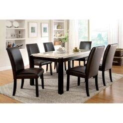 7pc Lanbert Marble Table Top Dining Table Set Dark Walnut - HOMES: Inside + Out