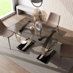 58" Gleneagles Modern Rectangle Glass Top Dining Table Gray/Champagne/Black - HOMES: Inside + Out -HOMES: Inside + Out GUEST 5a648c61 ed5e 4abf b06f 08532faee478
