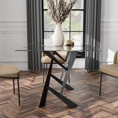 58" Darrah Modern Rectangle Glass Top Dining Table Black/Clear - HOMES: Inside + Out 4 58" Darrah Modern Rectangle Glass Top Dining Table Black/Clear - HOMES: Inside + Out - Image 2