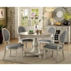 5pc Gordon Transitional Round Dining Set Antique White/Gray - HOMES: Inside + Out
