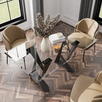 58" Darrah Modern Rectangle Glass Top Dining Table Black/Clear - HOMES: Inside + Out 5 58" Darrah Modern Rectangle Glass Top Dining Table Black/Clear - HOMES: Inside + Out - Image 3