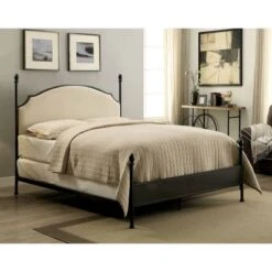 Geraldine Upholstered Headboard Poster Panel Bed Powder Coated Gun Metal - HOMES: Inside + Out