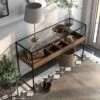 Reattie Glass Top Entryway Table Brown/Matte Black - HOMES: Inside + Out