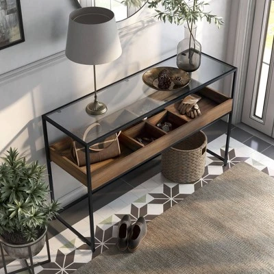 Reattie Glass Top Entryway Table Brown/Matte Black - HOMES: Inside + Out 3 Reattie Glass Top Entryway Table Brown/Matte Black - HOMES: Inside + Out