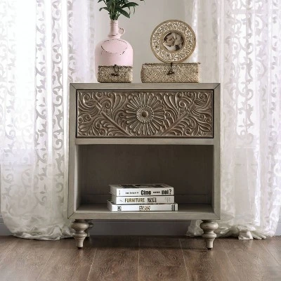 Del Grande USB Outlet Nightstand Antique White/Beige - HOMES: Inside + Out 3 Del Grande USB Outlet Nightstand Antique White/Beige - HOMES: Inside + Out