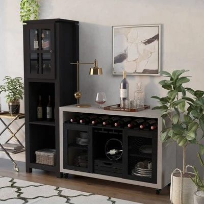 2pc Torrey Multi Storage Buffet And Bar Tower Set Black/Cement - HOMES: Inside + Out 5 2pc Torrey Multi Storage Buffet And Bar Tower Set Black/Cement - HOMES: Inside + Out - Image 3