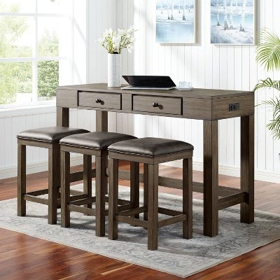 4pc Cohasset Counter Height Dining Set With USB Plug Gray - HOMES: Inside + Out 3 4pc Cohasset Counter Height Dining Set With USB Plug Gray - HOMES: Inside + Out