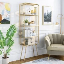 71" Jasper 5 Shelf Glam Bookcase Gold - HOMES: Inside + Out -HOMES: Inside + Out GUEST 7d827f8e 941d 46a2 b5dd b85f7e1566da