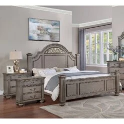 3pc Pennings Traditional Bed Set With 2 Nightstands Gray - HOMES: Inside + Out