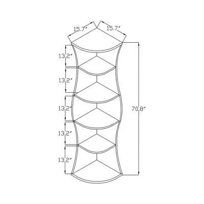 70.8" Ronni Contemporary 5 Shelf Corner Bookcase Walnut - HOMES: Inside + Out 6 70.8" Ronni Contemporary 5 Shelf Corner Bookcase Walnut - HOMES: Inside + Out - Image 4
