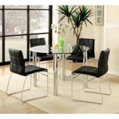 5pc Aneston Glass Top Chrome Leg Round Dining Table Set Chrome/Black - HOMES: Inside + Out