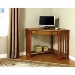 HOMES: Inside + Out 19 Mezas Mission Style Corner Computer Desk Oak - HOMES: Inside + Out