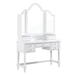 3pc Anza Multi Storage Vanity Set With Tri Fold Mirror And Stool White - HOMES: Inside + Out