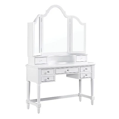 3pc Anza Multi Storage Vanity Set With Tri Fold Mirror And Stool White - HOMES: Inside + Out 3 3pc Anza Multi Storage Vanity Set With Tri Fold Mirror And Stool White - HOMES: Inside + Out