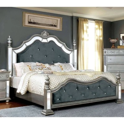 California King Divito Traditional Mirror Trim Bed Silver - HOMES: Inside + Out 3 California King Divito Traditional Mirror Trim Bed Silver - HOMES: Inside + Out